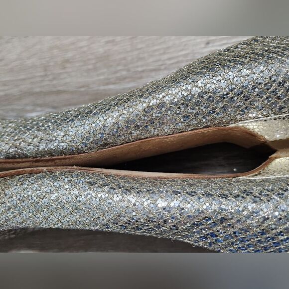 Jimmy Choo Lame Finlay Silver Champagne Glitter Mesh Ballet Flats Sz 39.5 - Picture 8 of 9